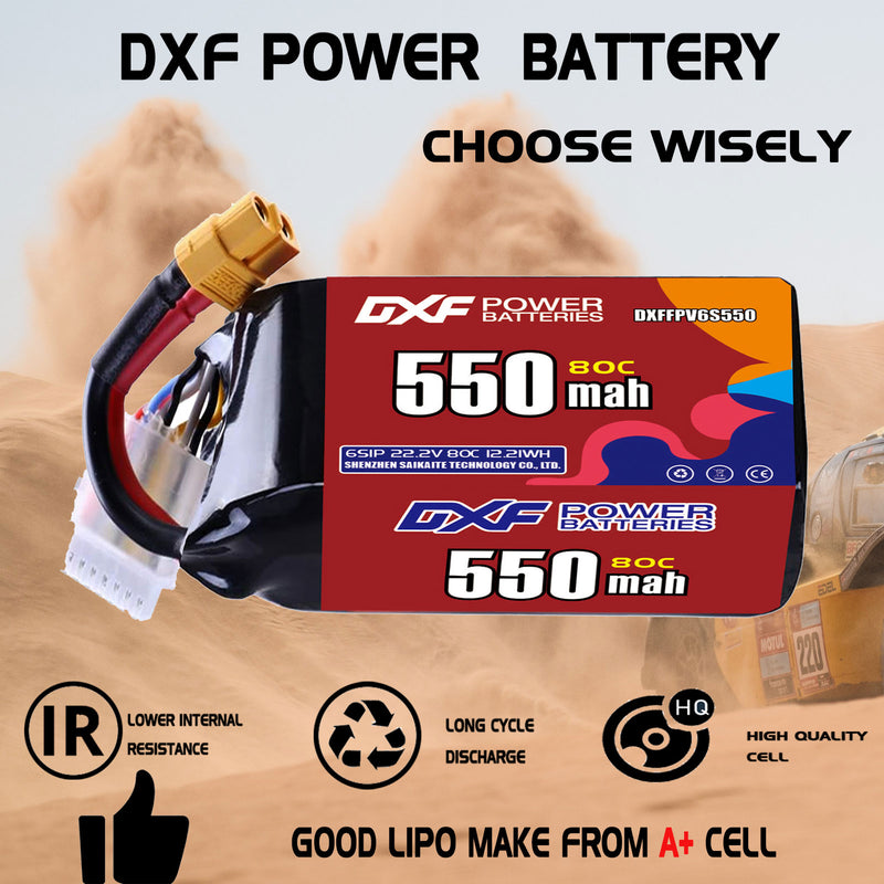 DXF 550mAh 6S 80C 22.2V Lipo Battery Pack for FPV LiPo Battery