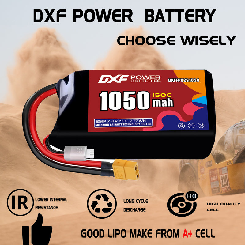 DXF 1050mAh 2S 150C 7.4V Lipo Battery Pack for FPV LiPo Battery