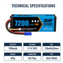 DXF BLUE Series 3S 11.1V 7200mAh 80C Hardcase LiPo Battery with EC5 Plug for 1/8 1/10 RC Car Truck (1-6 Pack)