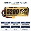 DXF LiPo Battery 4S 14.8V 5200mAh 140C Graphene Softcase Gold with EC5 / T / TRX / XT60 / XT90 / XT150 / Q8s Plug for RC 1/8 1/10 Buggy Truck Car Off-Road Drone