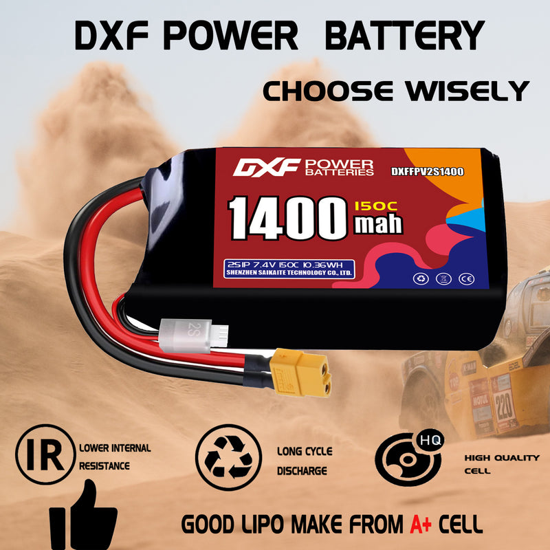 DXF 1400mAh 2S 150C 7.4V Lipo Battery Pack for FPV LiPo Battery