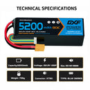 DXF Lipo Battery 6S 22.2V 5200mAh 80C Graphene Softcase with EC5 / T / TRX / XT60 / XT90 / XT150 / Q8s Plug for RC 1/8 1/10 Buggy Truck Car Off-Road Drone