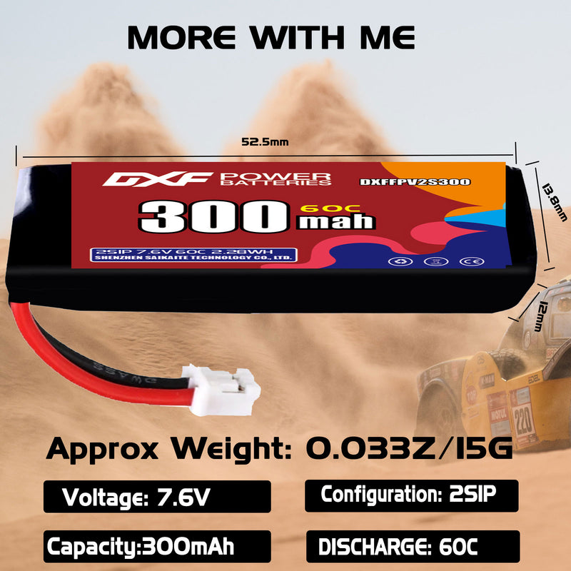 DXF 300mAh 2S 60C 7.6V Lipo Battery Pack for FPV LiPo Battery