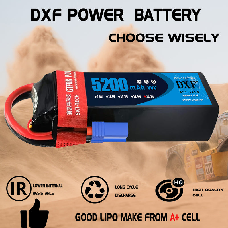 (GE)DXF 6S Lipo Battery 22.2V 80C 5200mAh Soft Case Battery with EC5 XT90 Connector for Car Truck Tank RC Buggy Truggy Racing Hobby