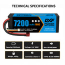DXF BLUE Series 3S 11.1V 7200mAh 100C Graphene Hardcase LiPo Battery with Deans/T-Plug & 10AWG Wire (1-6 Pack)
