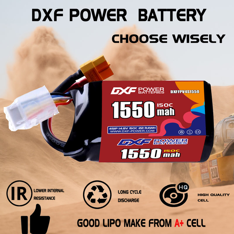 DXF 1550mAh 4S 150C 14.8V Lipo Battery Pack for FPV LiPo Battery
