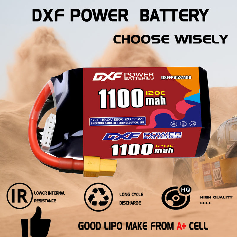 DXF 1100mAh 5S 120C 19.0V Lipo Battery Pack for FPV LiPo Battery