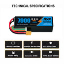 DXF 6S 22.2V 7000mAh 100C Softcase LiPo Battery with XT90 & 10AWG Wire for 1/8 RC Cars (1-6 Pack)