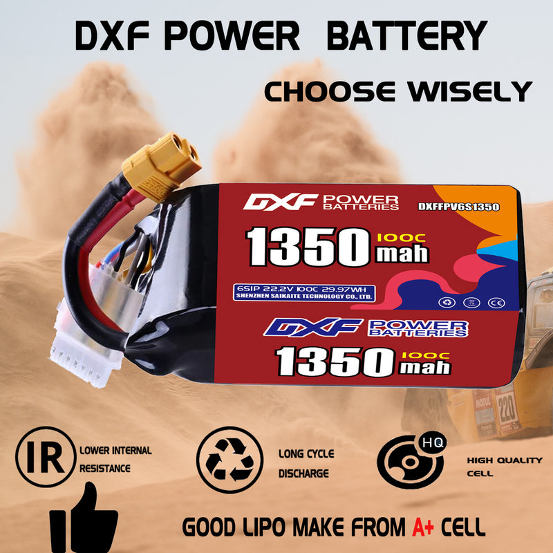 DXF 1350mAh 6S 100C 22.2V Lipo Battery Pack for FPV LiPo Battery