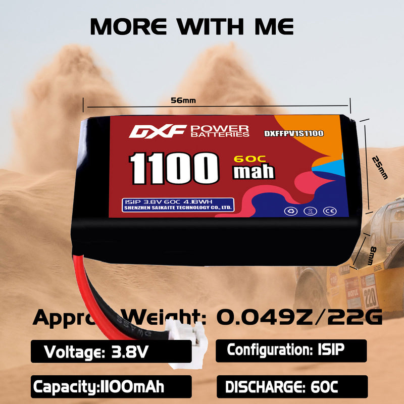 DXF 1100mAh 1S 60C 3.8V Lipo Battery Pack for FPV LiPo Battery