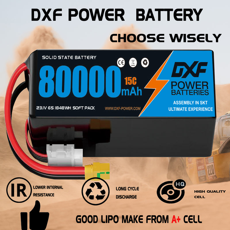 (CN)DXF 6S Lipo Battery 23.1V 15C 80000mAh Soft Case Battery  for Drone UAV FPV Car Truck Tank RC Buggy Truggy Racing Hobby