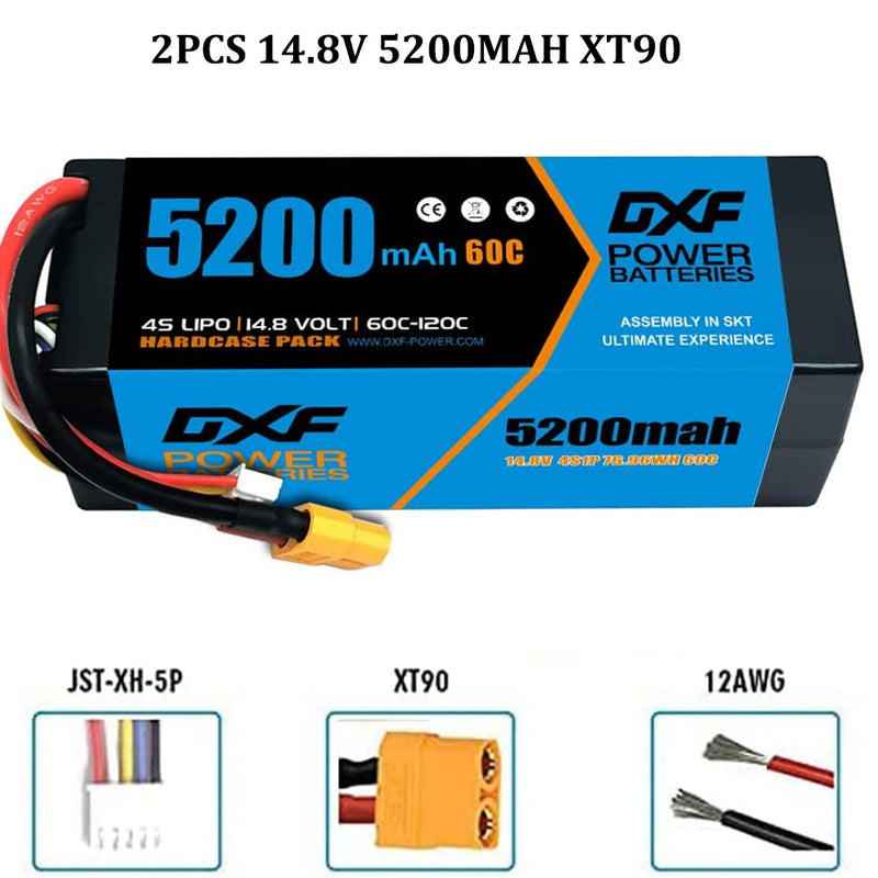 (CA)DXF Lipo Battery 4S 14.8V 5200MAH 60C  lipo Hardcase with  XT90 Plug for Rc 1/8 1/10 Buggy Truck Car Off-Road Drone