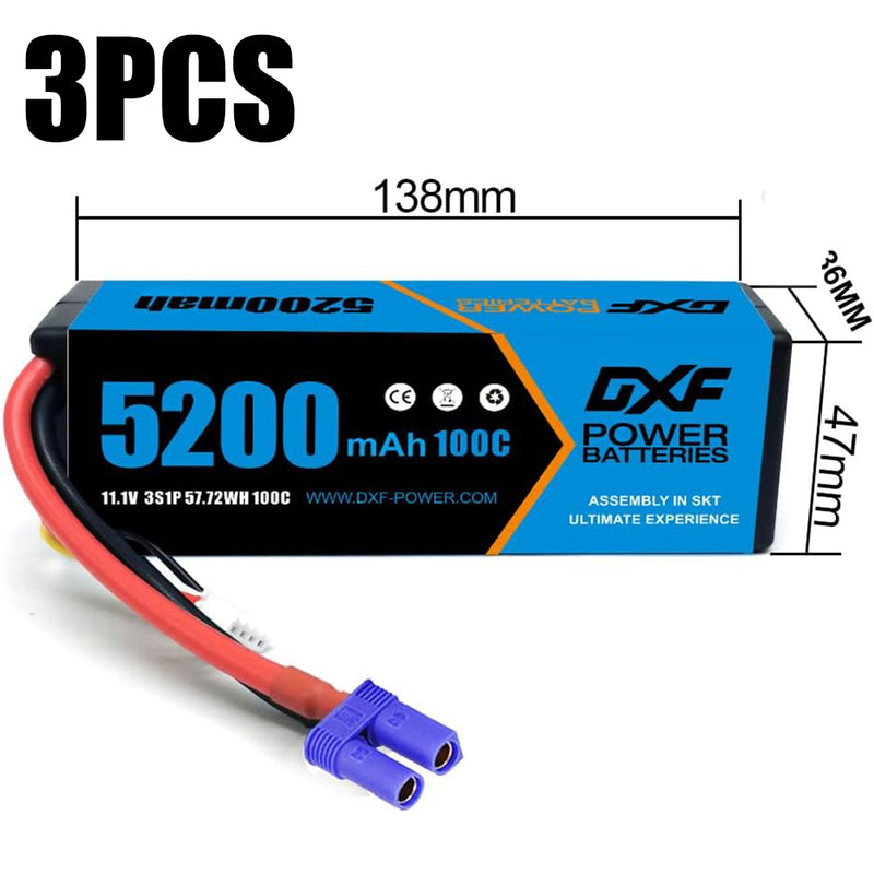 (CA)DXF Lipo Battery 3S 11.1V 5200MAH 100C Blue Series lipo Hardcase with EC5 Plug for Rc 1/8 1/10 Buggy Truck Car Off-Road Drone