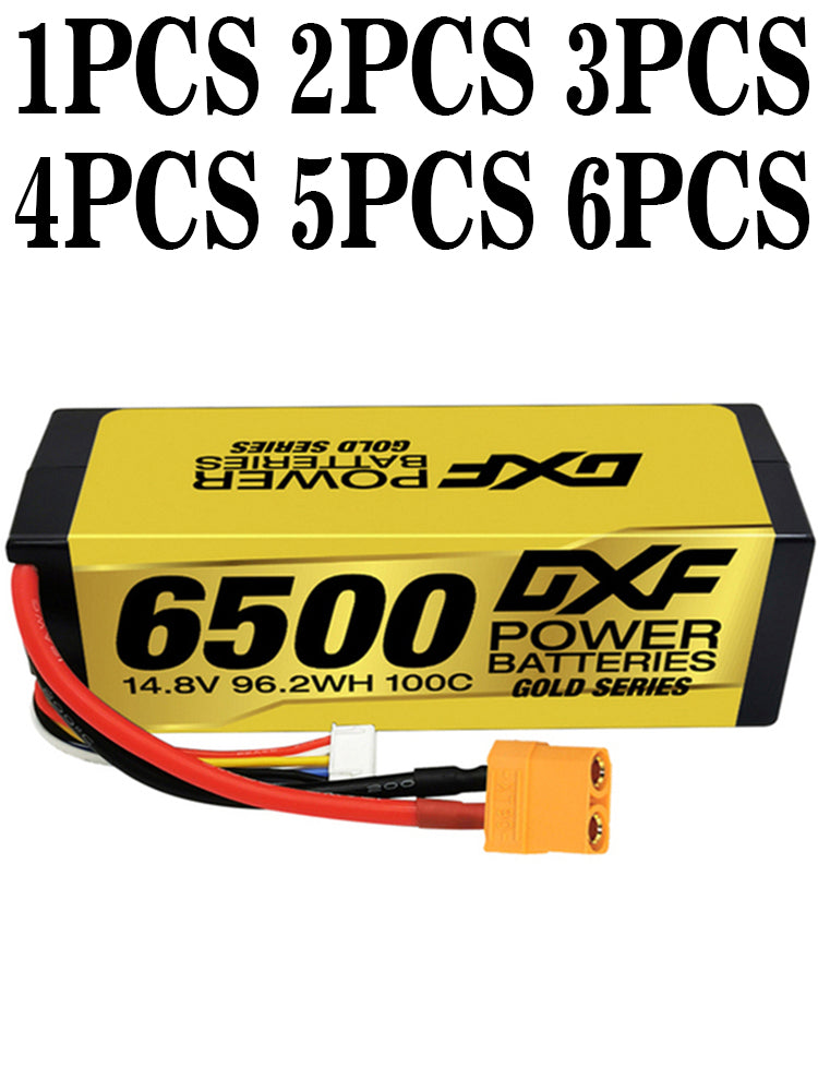 (UK)DXF Lipo Battery 4S 14.8V 6500MAH 100C GoldSeries Graphene lipo Hardcase with EC5 and XT90 Plug for Rc 1/8 1/10 Buggy Truck Car Off-Road Drone