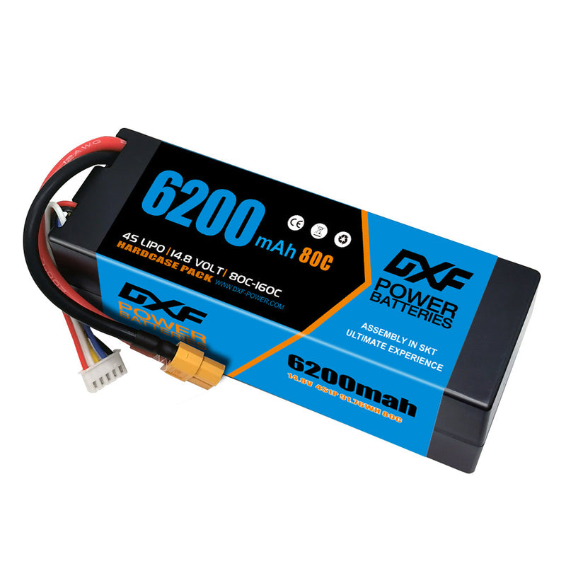 (CA)DXF Lipo Battery 4S 14.8V 6200MAH 80C  lipo Hardcase XT90 Plug for Rc 1/8 1/10 Buggy Truck Car Off-Road Drone