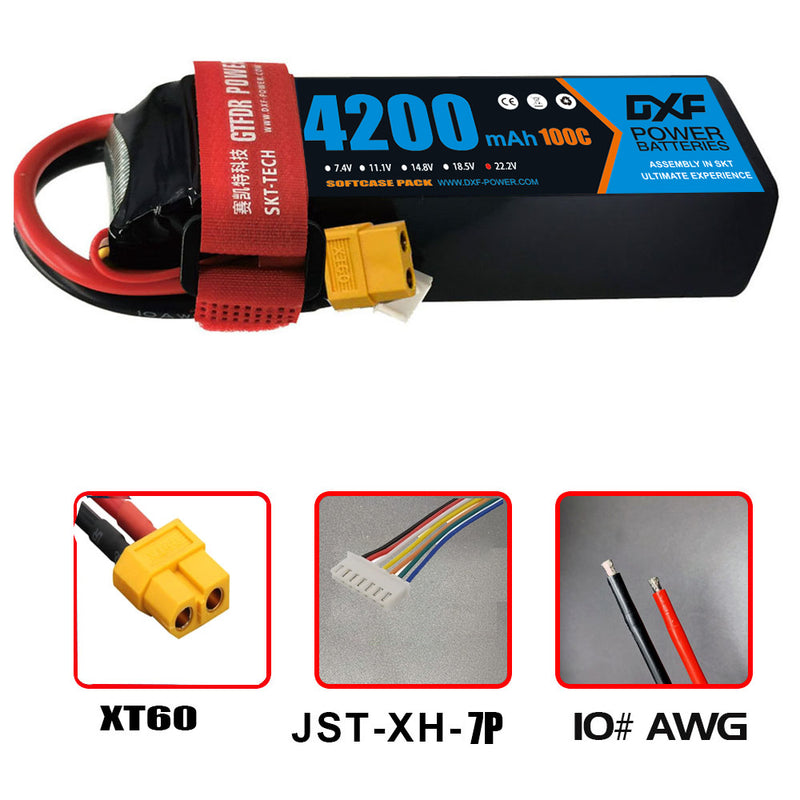 (EU)DXF Lipo Battery 6S 22.2V 4200MAH 100C  lipo SoftCase xt60 Plug for Rc 1/8 1/10 Buggy Truck Car Off-Road Drone