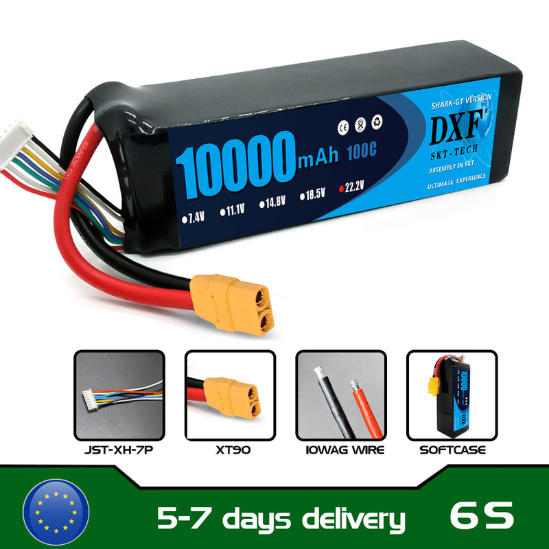 (EU)DXF 6S Lipo Battery 22.2V 100C10000mAh Soft Case Battery with XT90 Connector for Car Truck Tank RC Buggy Truggy Racing Hobby