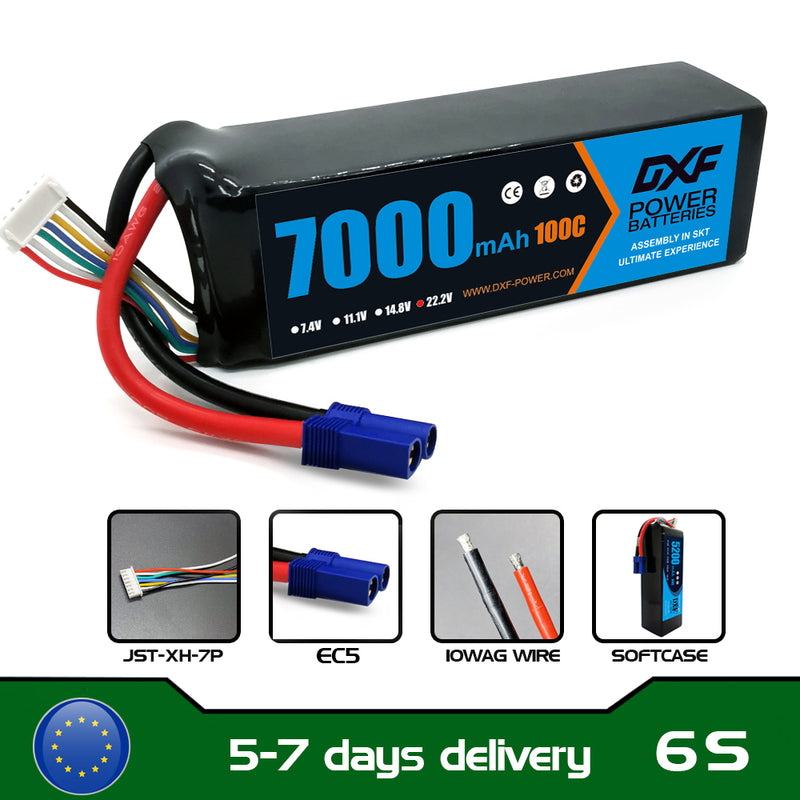 (IT)DXF 6S Lipo Battery 22.2V 100C 7000mAh Soft Case Battery with EC5 Connector for Car Truck Tank RC Buggy Truggy Racing Hobby