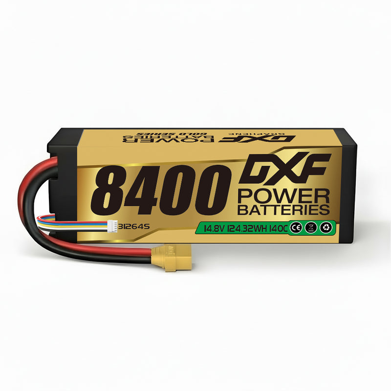 DXF 4S LiPo Battery 14.8V 8400mAh 140C HardCase – 1-2 Pack Options | RC Car Truck