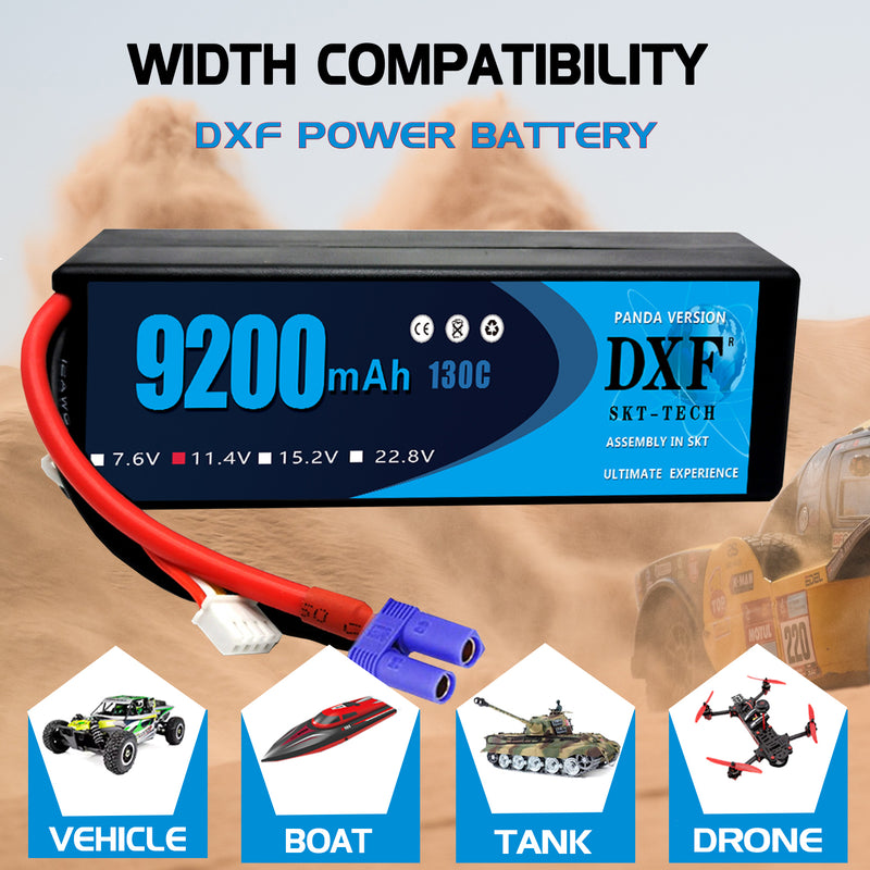 (ES)DXF Lipo Battery 3S 11.4V 9200MAH 130C Blue Series Graphene lipo Hardcase with EC5 Plug for Rc 1/8 1/10 Buggy Truck Car Off-Road Drone