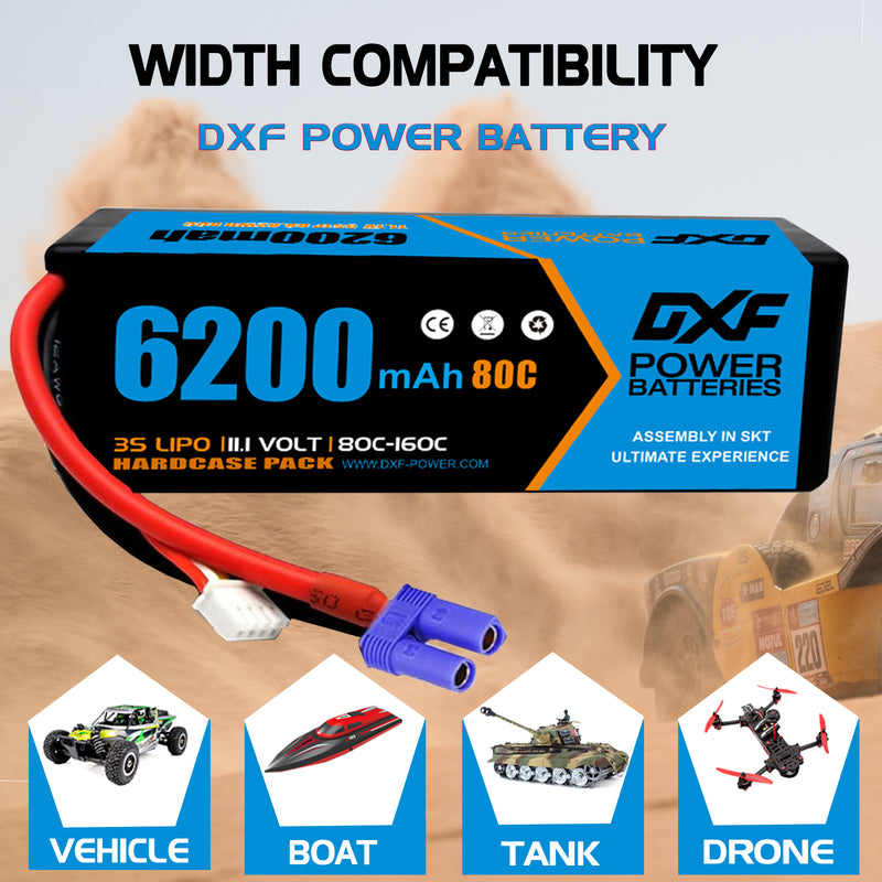 (CA)DXF Lipo Battery 3S 11.1V 6200MAH 80C  lipo Hardcase EC5 Plug for Rc 1/8 1/10 Buggy Truck Car Off-Road Drone