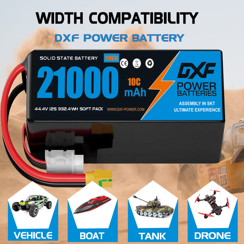 (CN)DXF 12S Lipo Battery 44.4V 10C 21000mAh Soft Case Battery  for Drone UAV FPV Car Truck Tank RC Semi solidstate Battery Racing Hobby