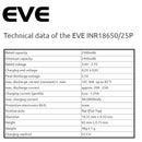 EVE INR18650/25P with 2500mAh max.30A 3.6V - 3.7V Lithium-Ion Battery