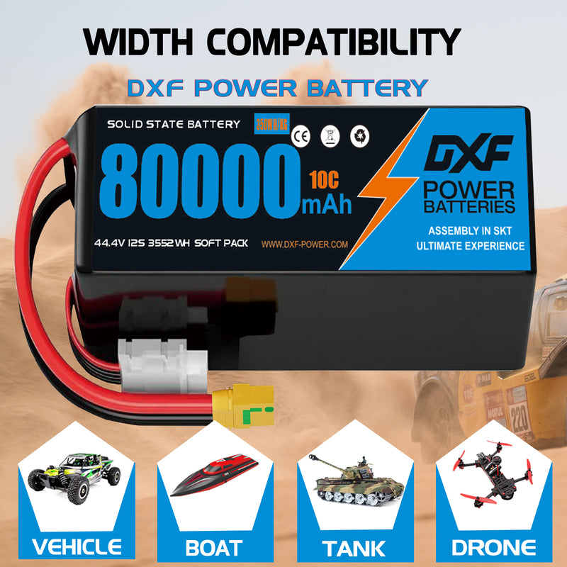 (CN)DXF 12S Lipo Battery 44.4V 10C 80000mAh Soft Case Battery  for Drone UAV FPV Car Truck Tank RC Buggy Truggy Racing Hobby Semi solidstate battery
