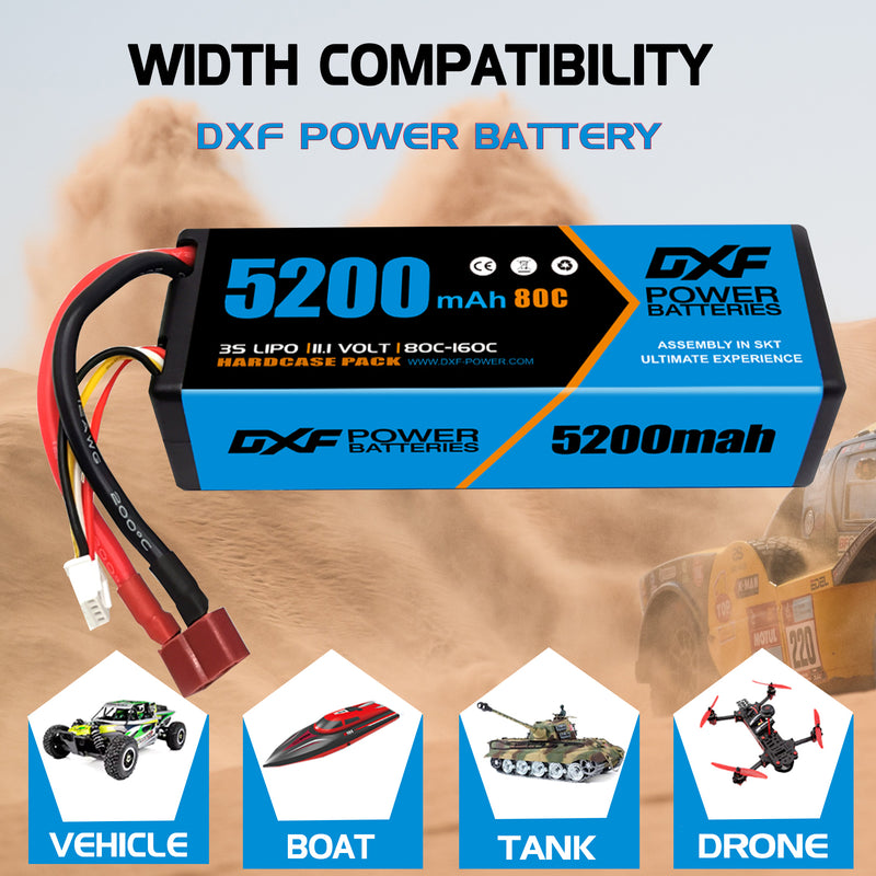 (CA)DXF Lipo Battery 3S 11.1V 5200MAH 80C Blue Series lipo Hardcase with Deans Plug for Rc 1/8 1/10 Buggy Truck Car Off-Road Drone