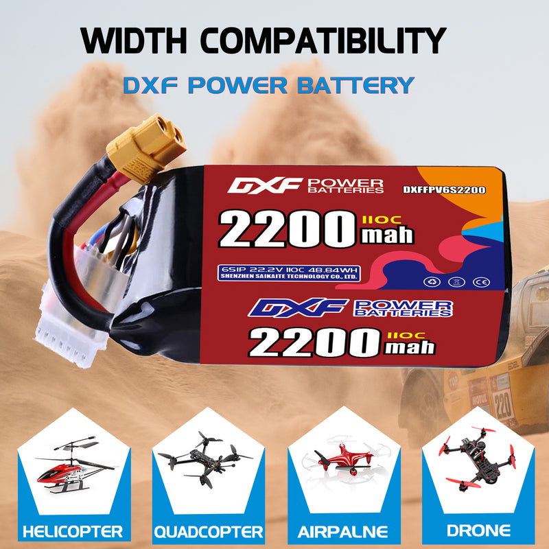 DXF 2200mAh 6S 110C 22.2V Lipo Battery Pack for FPV LiPo Battery