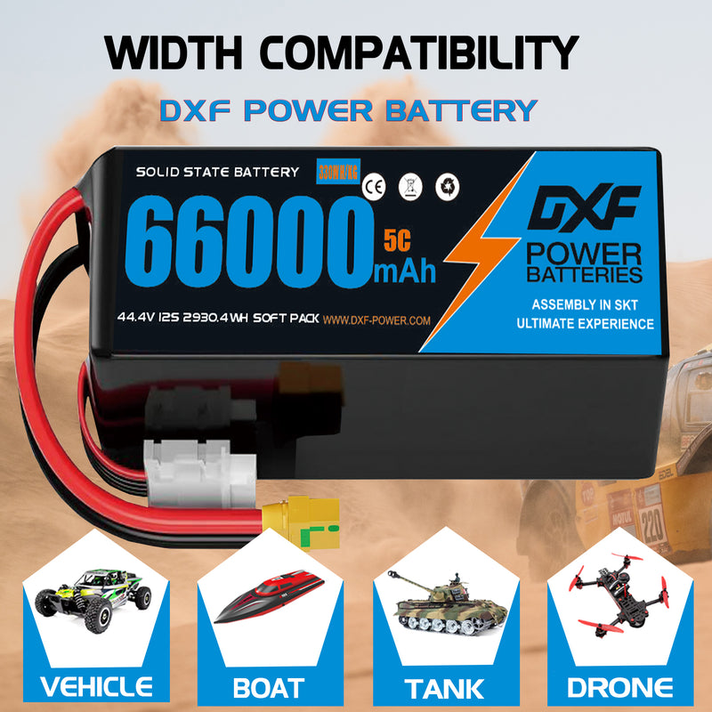 (CN)DXF 12S Lipo Battery 44.4V 10C 60000mAh Soft Case Battery  for Drone UAV FPV Car Truck Tank RC Semi solidstate Battery Racing Hobby