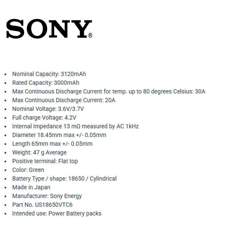 SONY VTC5C 18650 2600mAh 20A CELL 3.6V Battery