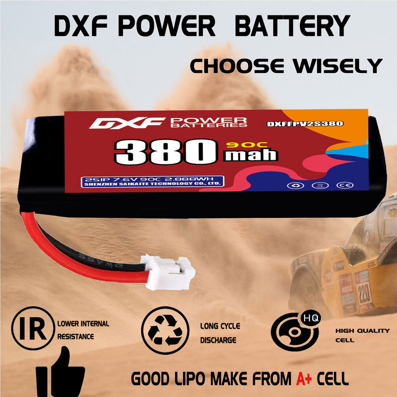 DXF 380mAh 2S 90C 7.6V Lipo Battery Pack for FPV LiPo Battery