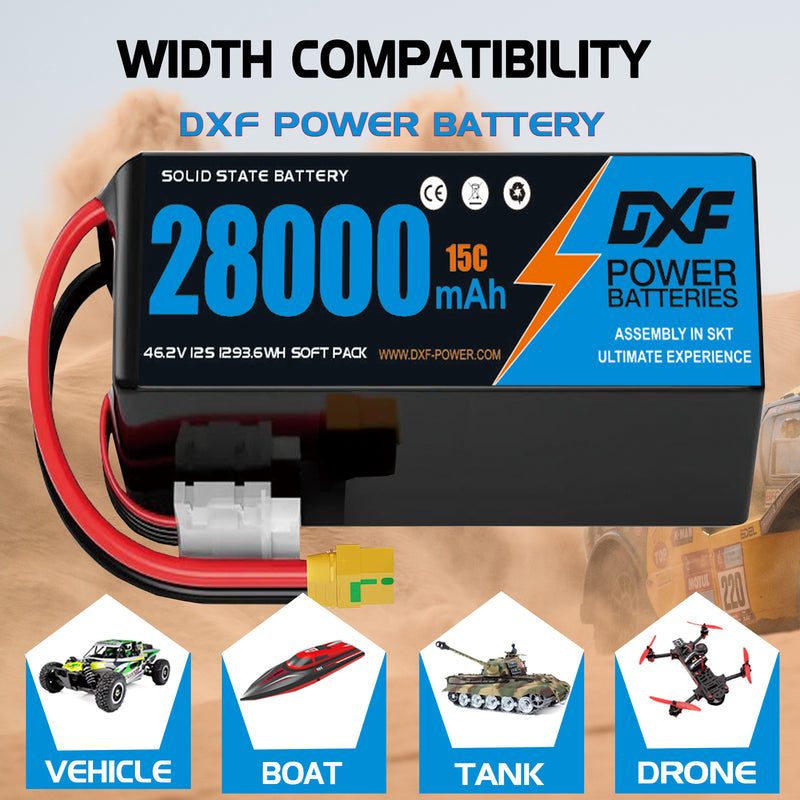 (CN)DXF 12S Lipo Battery 46.2V 15C 28000mAh Soft Case Battery  for Drone UAV FPV Car Truck Tank RC Semi solidstate Battery Racing Hobby