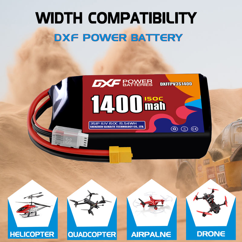 DXF 1400mAh 3S 150C 11.1V Lipo Battery Pack for FPV LiPo Battery