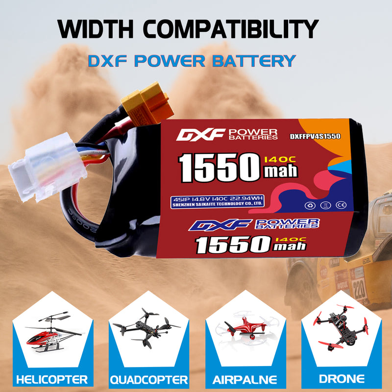 DXF 1550mAh 4S 140C 14.8V Lipo Battery Pack for FPV LiPo Battery