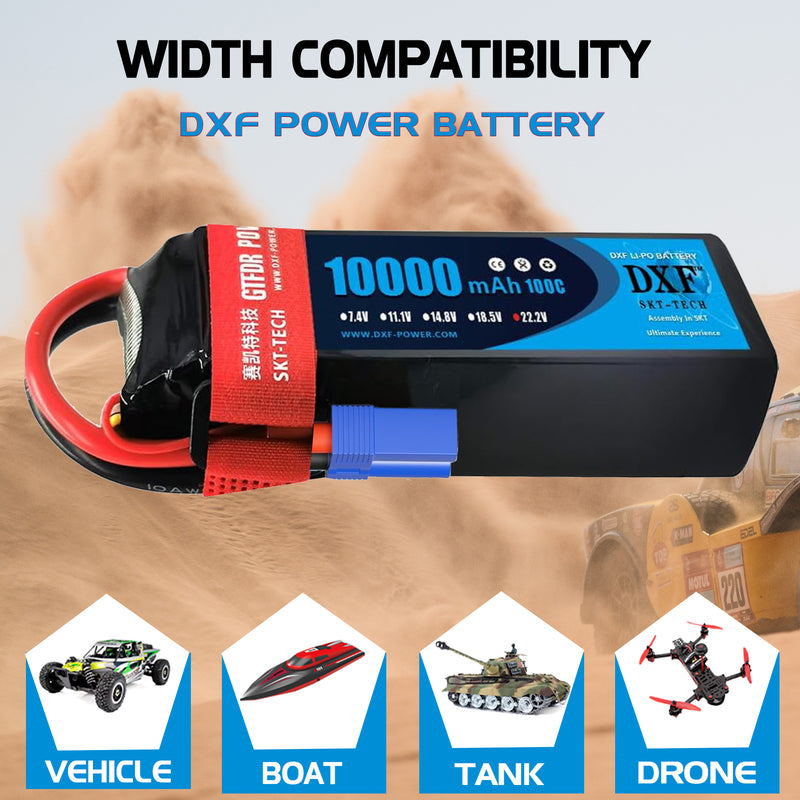 (PL)DXF 6S Lipo Battery 22.2V 100C10000mAh Soft Case Battery with EC5 Connector for Car Truck Tank RC Buggy Truggy Racing Hobby