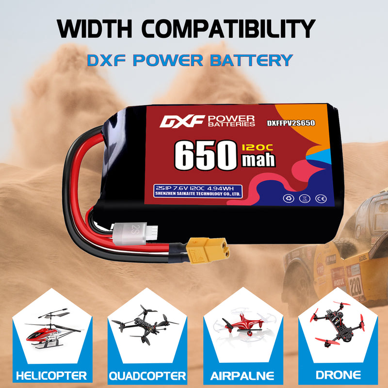 DXF 650mAh 2S 150C 7.6V Lipo Battery Pack for FPV LiPo Battery