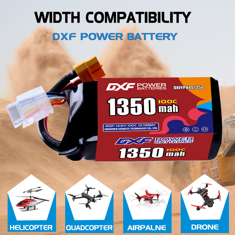 DXF 1350mAh 4S 100C 14.8V Lipo Battery Pack for FPV LiPo Battery