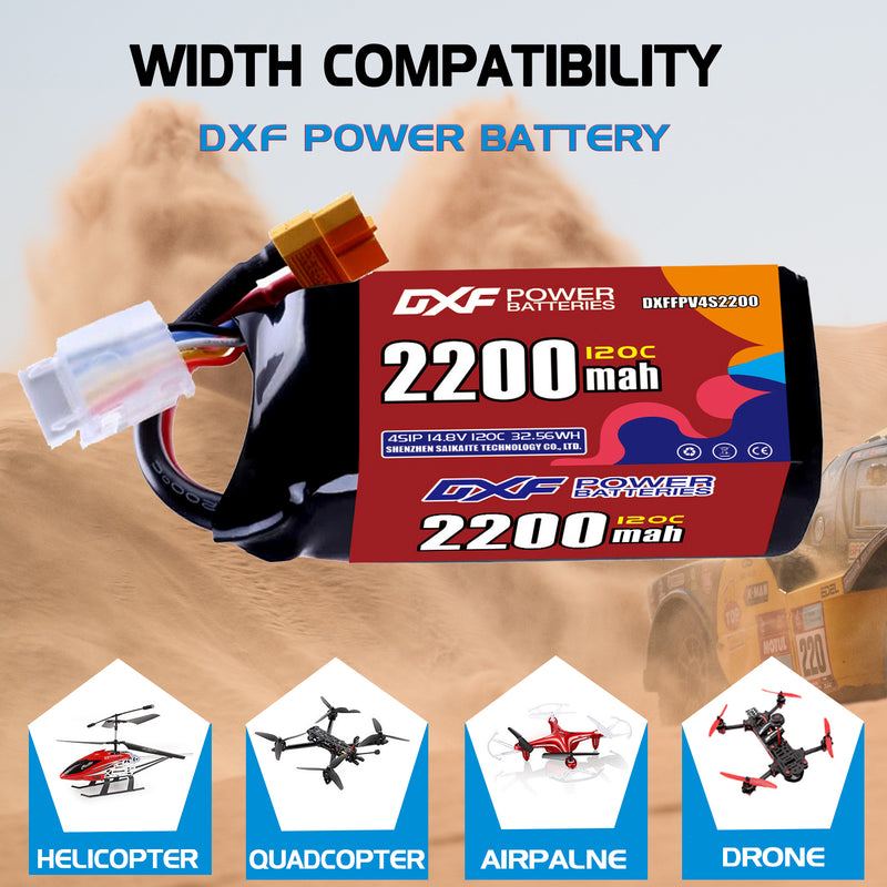 DXF 2200mAh 4S 120C 14.8V Lipo Battery Pack for FPV LiPo Battery
