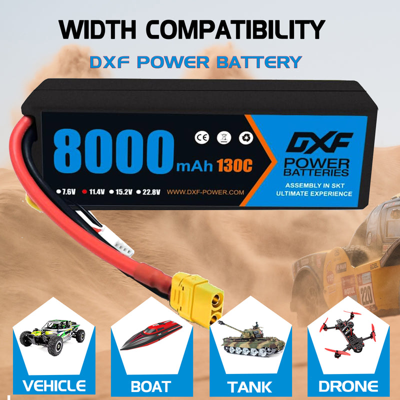 (EU)DXF Lipo Battery 3S 11.4V 8000MAH 130C Blue Series Graphene lipo Hardcase with XT90 Plug for Rc 1/8 1/10 Buggy Truck Car Off-Road Drone