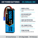 DXF 3S LiPo 배터리 11.1V 5200mAh 80C 하드케이스 (RC 1/8 1/10 버기 트럭 자동차 오프로드 드론용 EC5 플러그 포함)
