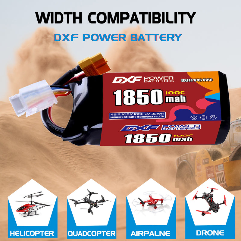 DXF 1850mAh 4S 100C 14.8V Lipo Battery Pack for FPV LiPo Battery