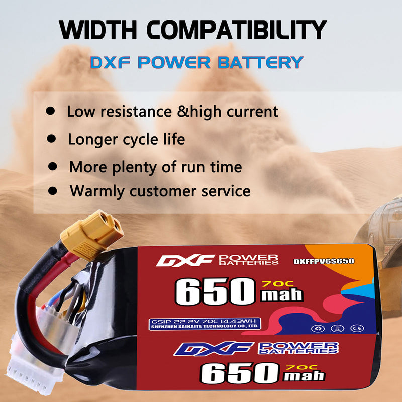 DXF 650mAh 6S 70C 22.2V Lipo Battery Pack for FPV LiPo Battery