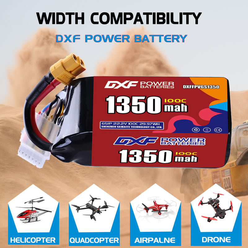DXF 1350mAh 6S 100C 22.2V Lipo Battery Pack for FPV LiPo Battery