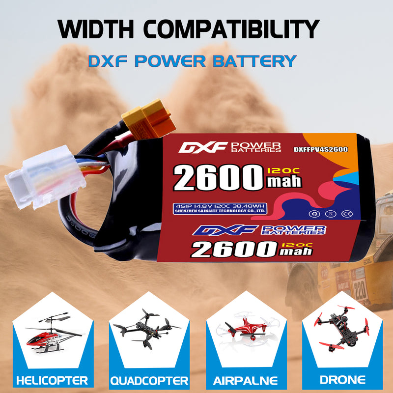 DXF 2600mAh 4S 120C 14.8V Lipo Battery Pack for FPV LiPo Battery