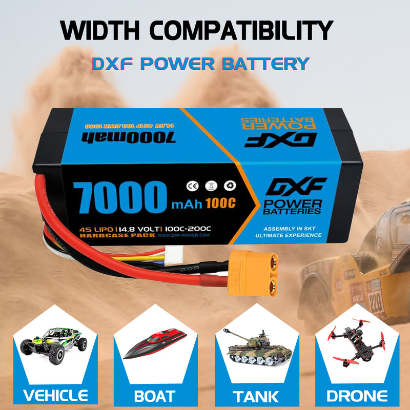 (PL)DXF Lipo Battery 4S 14.8V 7000mAh 100C/200C HardCase Lipo Battery for RC HPI HSP 1/8 1/10 Buggy RC Car Truck