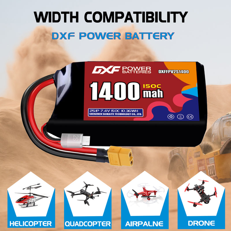 DXF 1400mAh 2S 150C 7.4V Lipo Battery Pack for FPV LiPo Battery