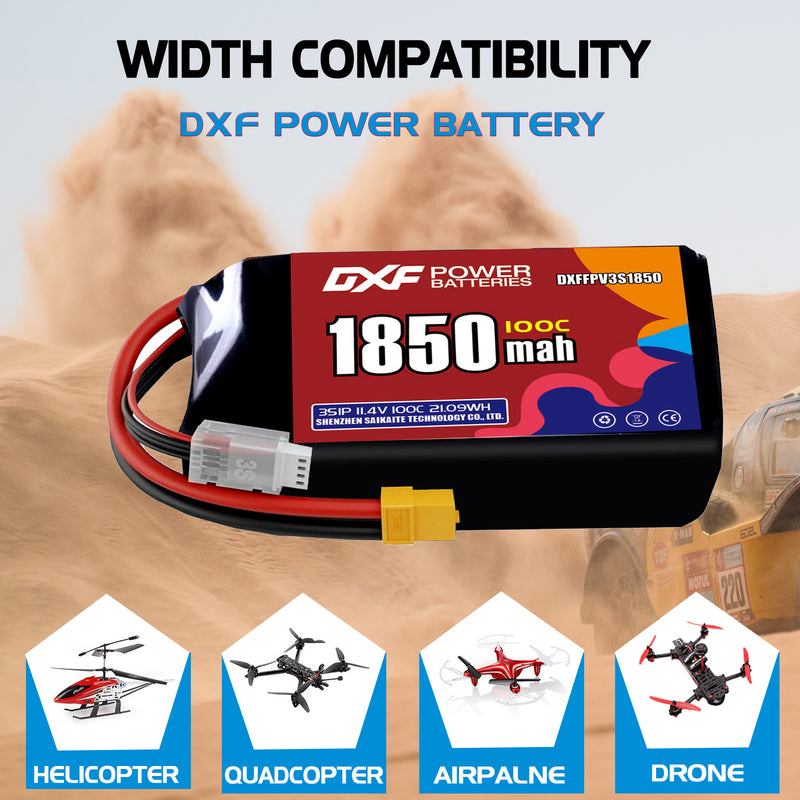 DXF 1850mAh 3S 100C 11.1V Lipo Battery Pack for FPV LiPo Battery