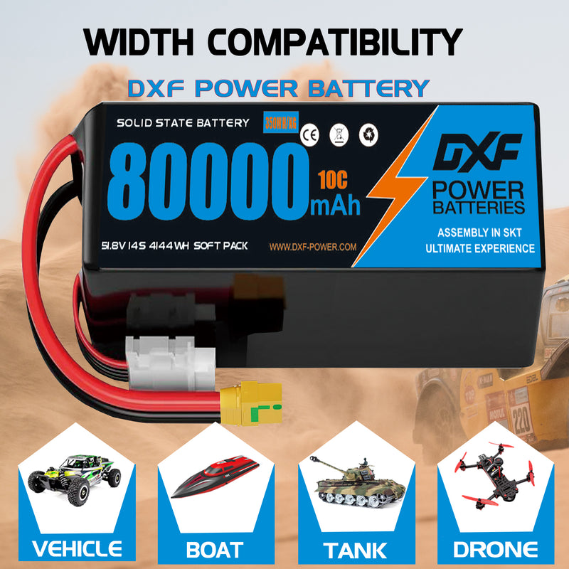 (CN)DXF 14S Lipo Battery 51.8V 10C 80000mAh Soft Case Battery  for Drone UAV FPV Car Truck Tank RC Semi solidstate Battery Racing Hobby
